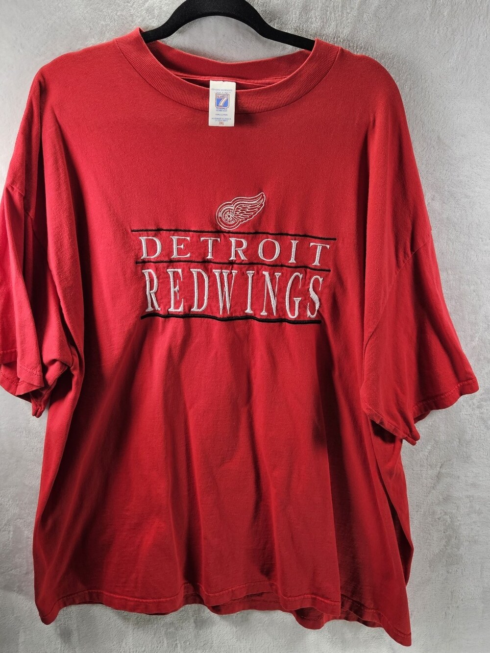 Logo 7 Detroit Red Wings T-shirt 3XL Red Embroidered NHL Y2K VTG